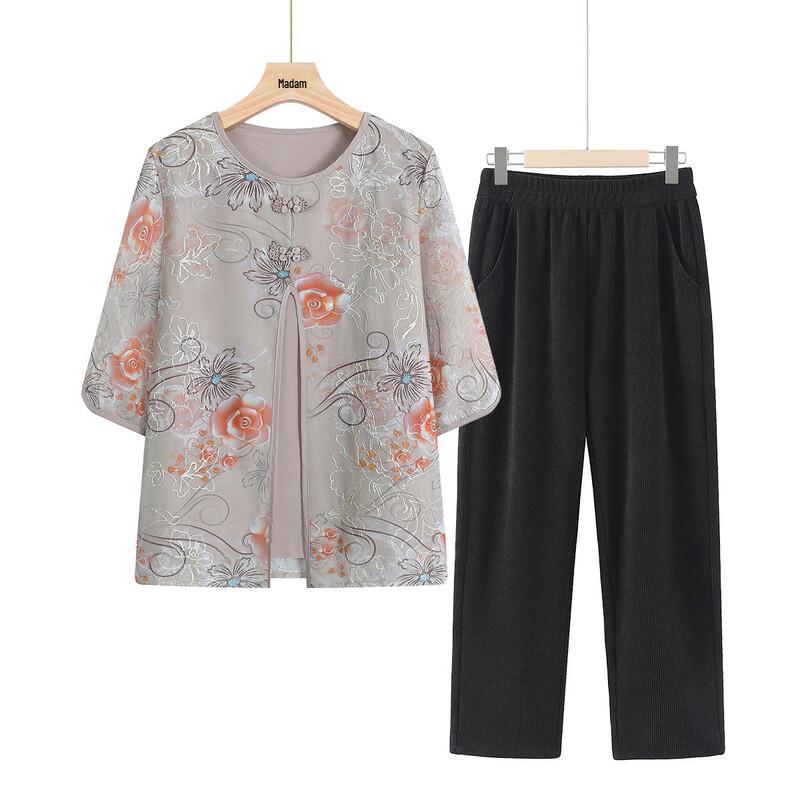 Elegant Women s Summer Age-Reducing Shirt Set XL