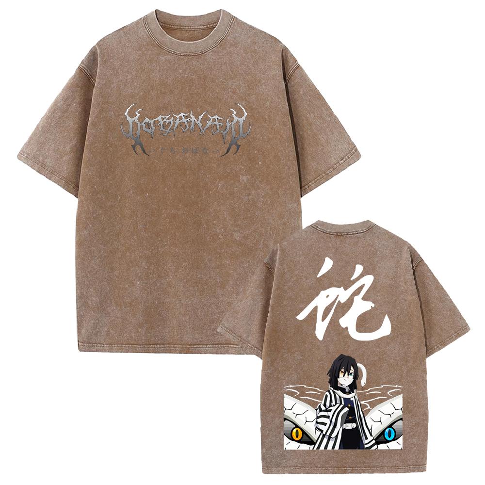 Iguro Obanai Demon Slayer Clothing Men Women Oversized T-shirts Short Sleeve Washed T Shirt Vintage Cotton Tshirt Harajuku Tops