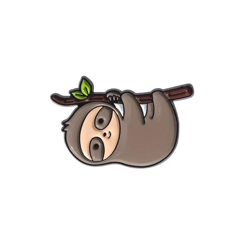 Lazy Cute Sloth Enamel Pin Cartoon Coffee Donut Banana Pillow Lapel Brooch Backpack Clothes Badge Decorative Metal Jewelry Gifts