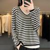 Women's Fashion Casual Stripe Print Autumn Winter Pullovers & Long Sleeves V-Neck Pullovers