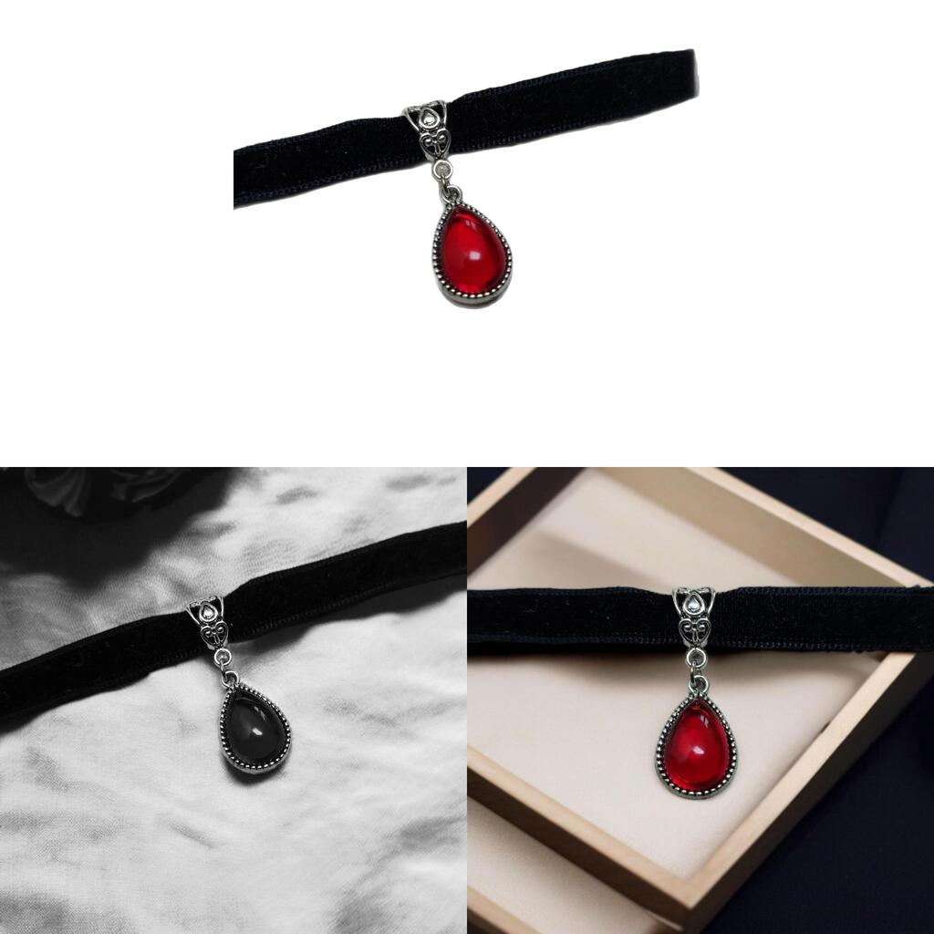 Gothic Vampire Necklace With Red Glass Drop And Silver Embedding For Women
