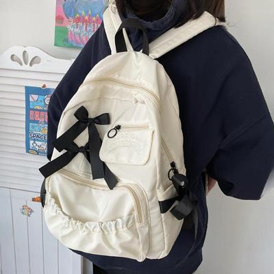 Süße Schultaschen für Studenten mit Schleife, kontrastierender Nylon-Rucksack in der Mittelstufe für Schüler, große Kapazität, Schultertasche für Teenager-Mädchen
