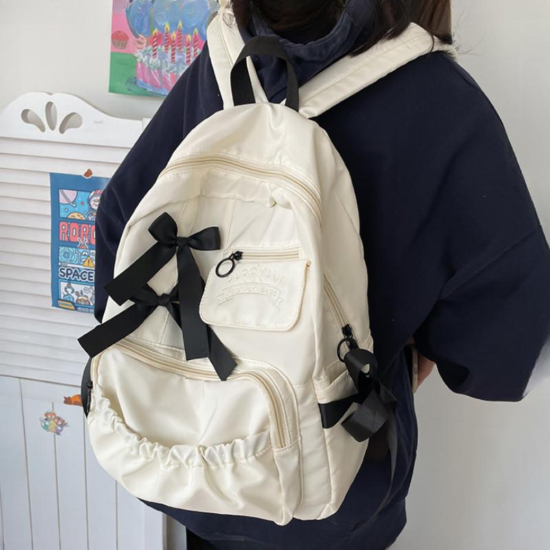 Sweet Bowknot College Student School Bags Contrasting Color Nylon Backpack for Junior High School Student Large Capacity Teenager Girl Shoulders Bag