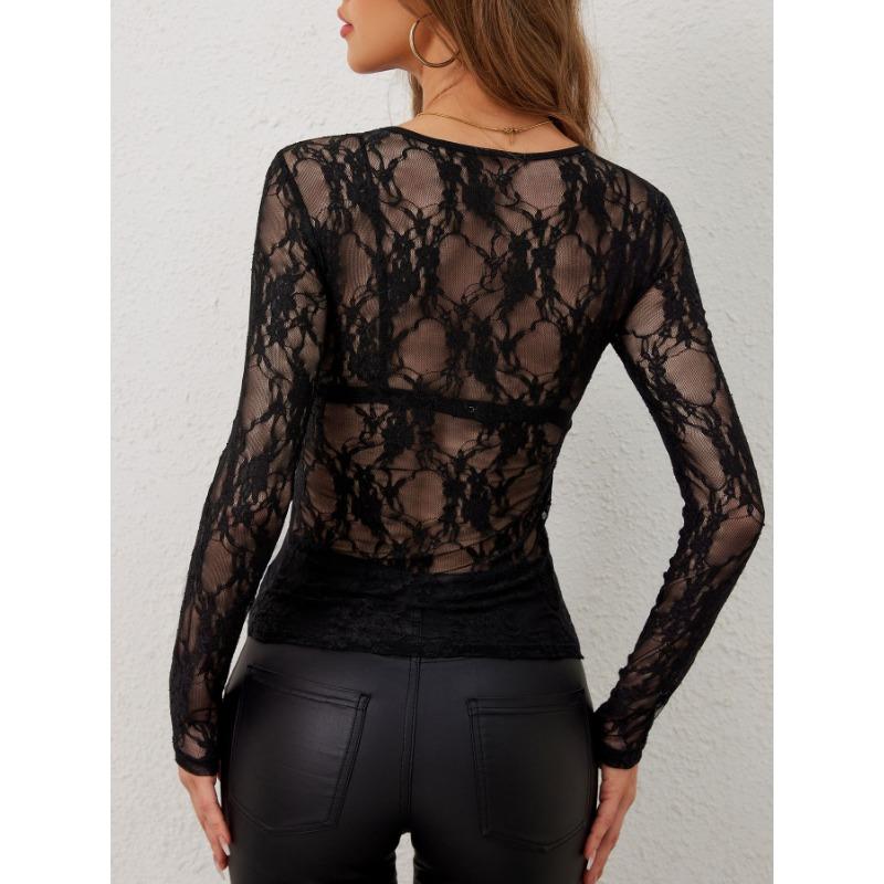 Elegant Lace Long Sleeve Round Neck Slim Fit Bra For Women