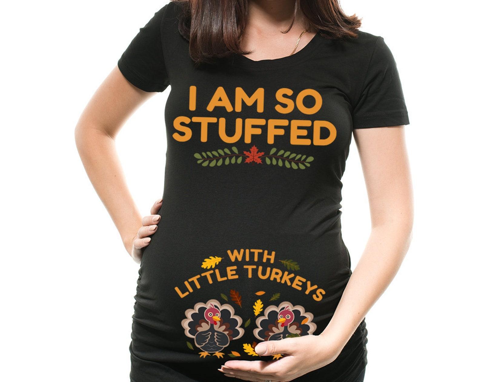 Funny Twins Thanksgiving Maternity Shirt: Little Turkey Pregnancy Tee L