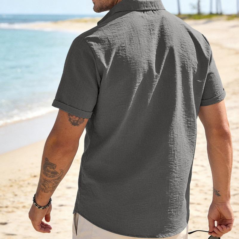 Summer New Short Sleeved Men's Solid Color Simple Casual Business Cardigan Buttoned Top