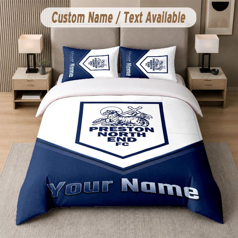 Custom Bedding Set Preston North End Pattern, Print Name Text 1 Duvet Cover Plus 2 Pillowcases Home Textile