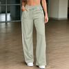 Women's High Waist Straight Leg Casual Pants with Tie Front and Patchwork - Loose Fit Color for Everyday Wear