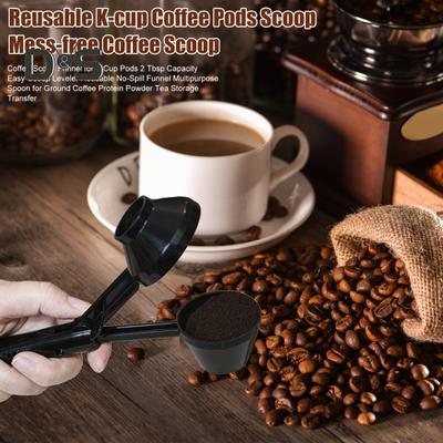 Coffee Scoop Funnel for K Cup Pods 2 Tbsp Capacity Easy-Scoop Leveler Reusable No-Spill Funnel Multipurpose Spoon for Ground Coffee Protein Powder