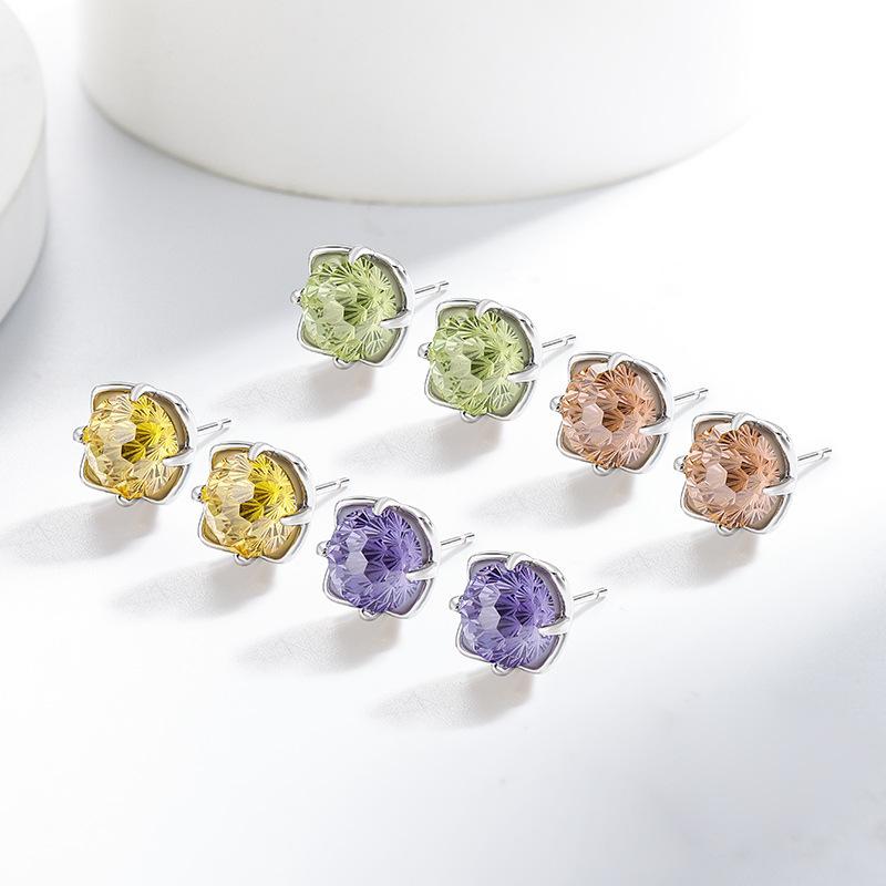 925 Sterling Silver Light Luxury Simple Crystal Zircon Square Round Bud Women's Earrings Birthday Party Anniversary Gift