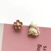 Cute Cartoon Fashion Silver Needle Playful and Cute Cat Flower Earrings Girl's Temperament Versatile Design Asymmetrical Earring