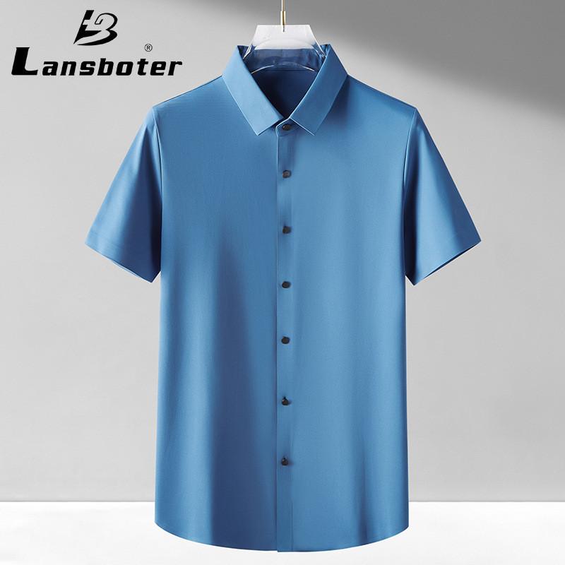

Lansboter s New Summer Non-marking High-stretch Рубашка с короткими рукавами Мужская Slim Fit Free Cargo Рубашка Мужская однотонная деловая рубашка