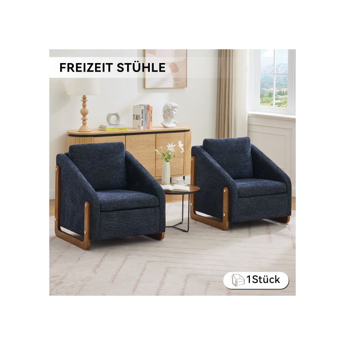 Fauteuil, fauteuil en bois avec coussin de dossier, tissu velours bleu, pièce unique