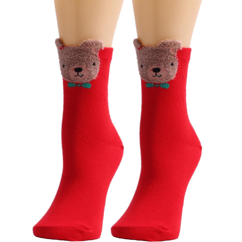 Women' Mid-Tube Warm Socks 3D Santa Claus Elk Print Soft Breathable Christmas Socks