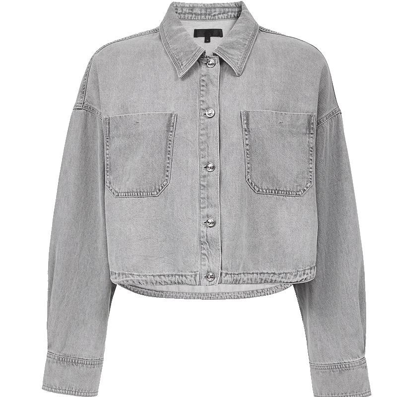 ONLY Women s Vintage Washed Cropped Loose Denim Shirt M