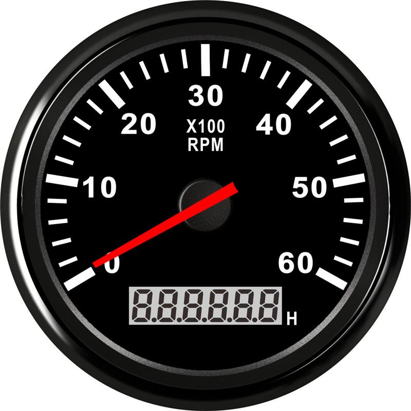 85mm Boots-Drehzahlmesser 3000, 4000, 6000, 8000 U/min Drehzahlmesser Auto Marine Tacho Messgerät mit Betriebsstundenzähler 12V/24V toerenteller