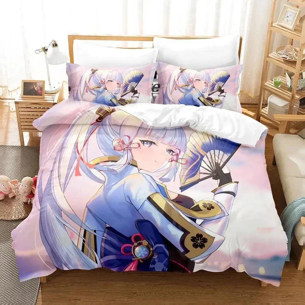 Hra Genshin Impact Kamisato Ayaka Ložní souprava Povlak na přikrývku Sada do postele Povlak na přikrývku Povlak na polštář Přikrývka king Queen Size Chlapci Dospělí