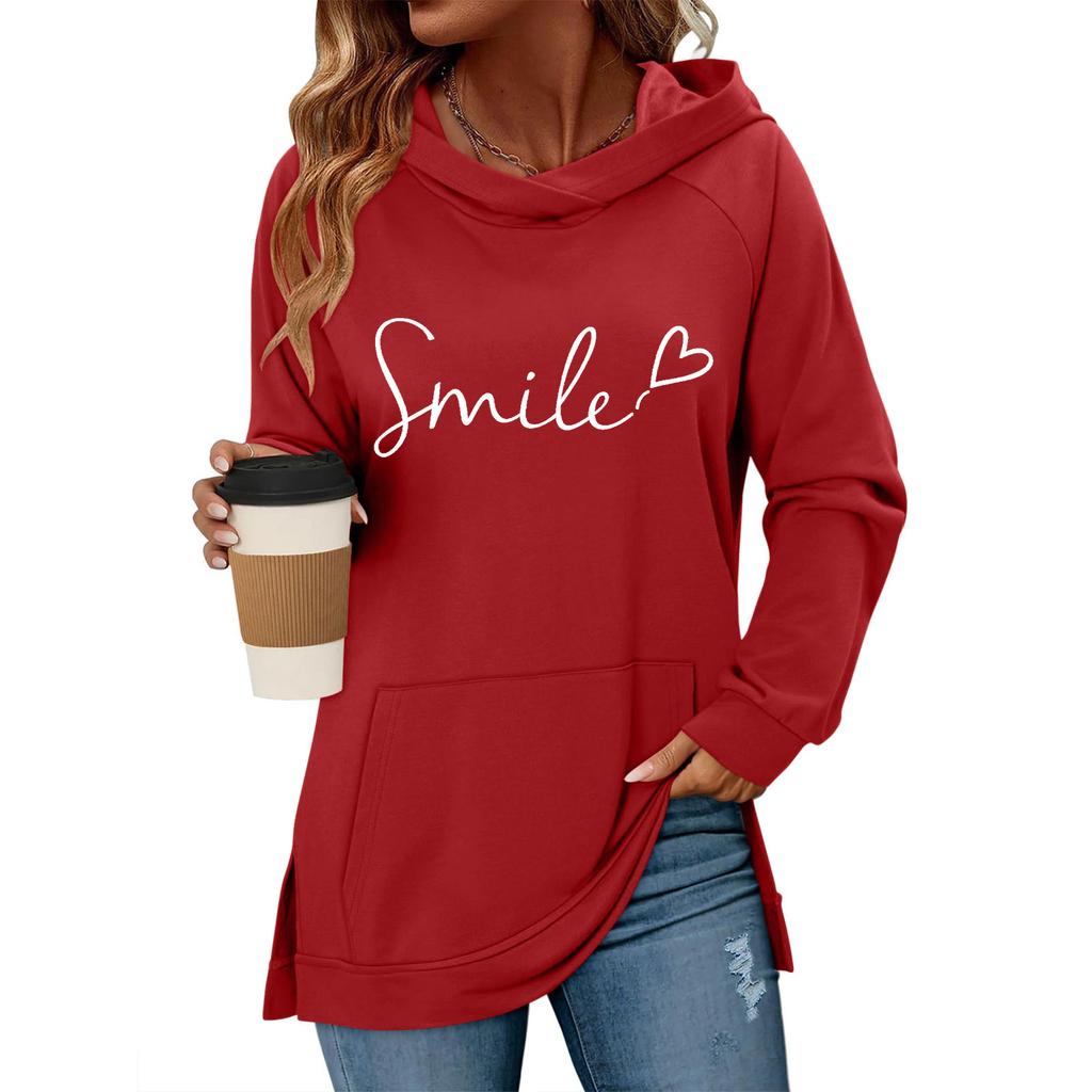 Women S Classic Valentine Letter Print Raglan Sleeve Pocket Hoodie Pullover