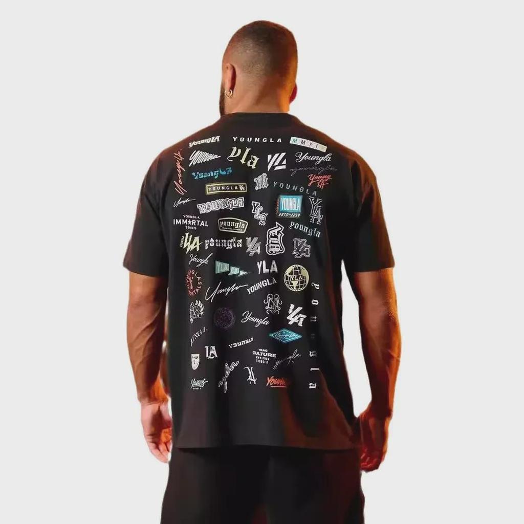 YOUNG LA Men's Loose Fit Cotton T-Shirt - Summer Full Back Print, Short-Sleeved, Round Neck, Casual Fitness Sports Top