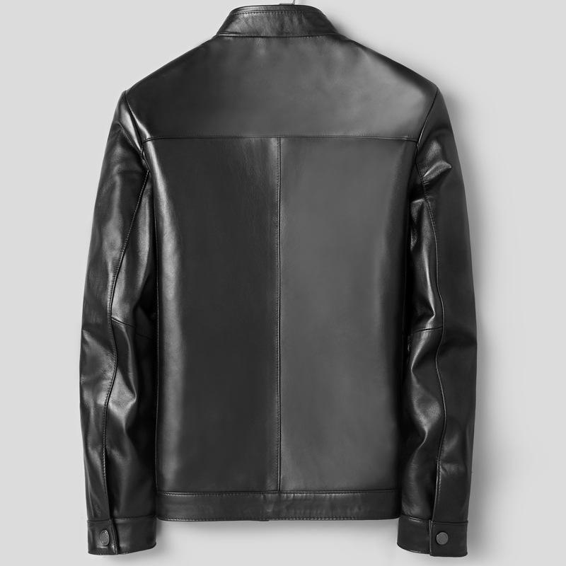 New Genuine Leather Jacket Men's Sheepskin Leather Jacket Thin Pure Leather Short Stand Collar Motorcycle Single Leather
