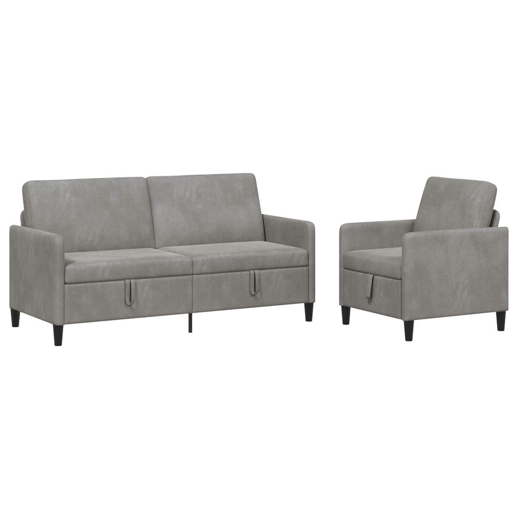 Sofa Set with Storage 2 pcs. Light Grey Polyester