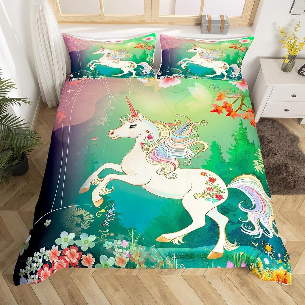 Comforter Kawaii Cartoon Unicorn Girly Fantasy Star Moon Galaxy Bedding Set Twin Queen Size Microfiber Comforter