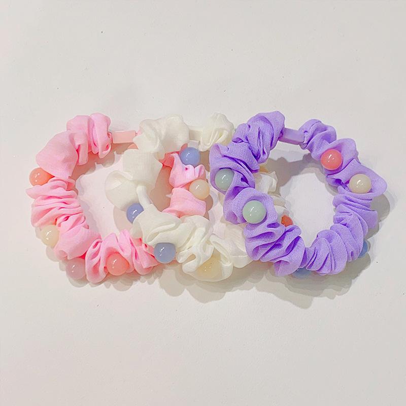 Sweet Candy Color Beads Hair Ropes Fashion Cloth Hair Rings Scrunchies Headwear For Girls Hair Accessories Children Rubber Bands