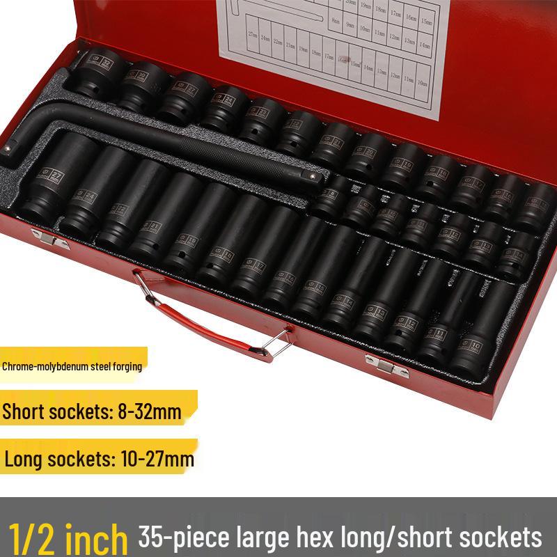 35-Piece Air-Powered 1/2" Socket Wrench Tool Set for Auto Repair.