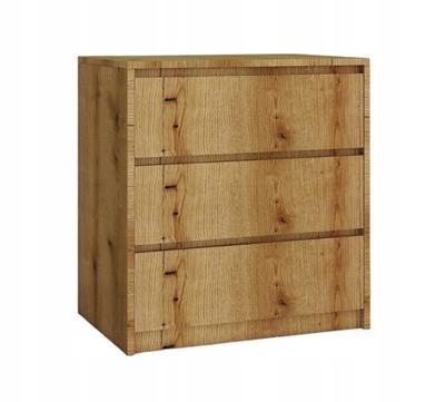 Evoke Coastal Oak Chest of Drawers with 3 Drawers, Handleless Fronts, 70x75x43 Cm