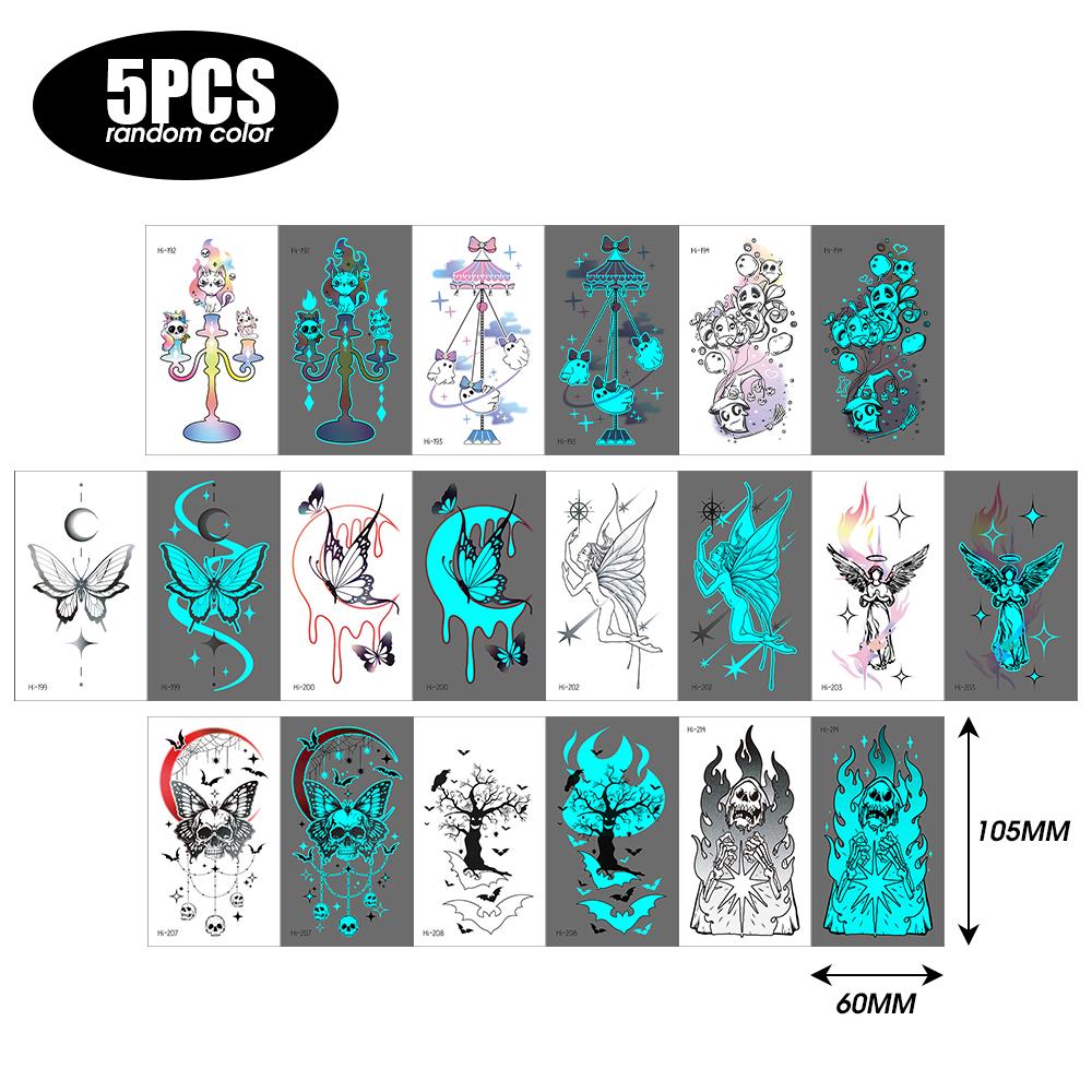

5 Sheets Blue Luminous Tattoo Stickers Temporary Butterfly Angel Devil Tattoo Cute Tattoo Stickers Girls Children s Body Tatto
