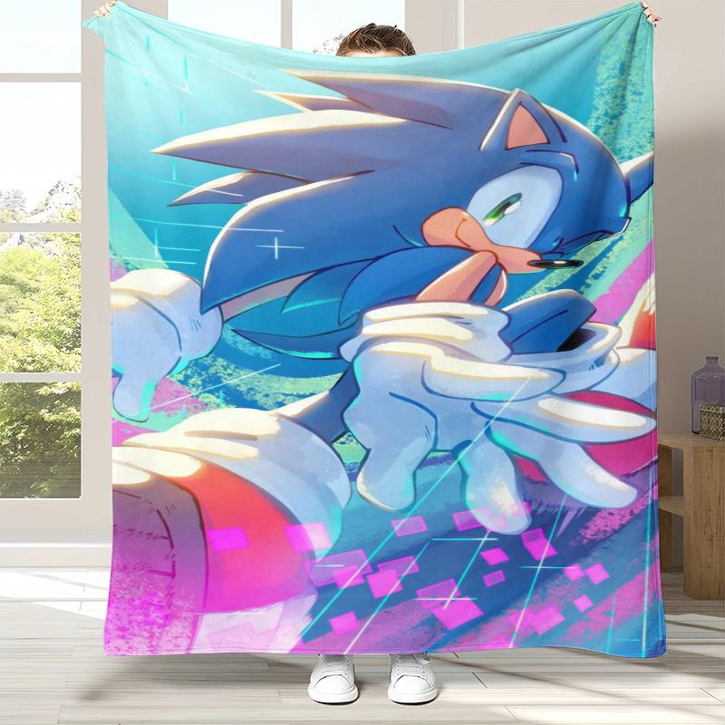 Retro S-Sonic Cartoon Game Flannel Blanket,Ultra Soft Warm Plush Throw for Home Bedroom Bed Sofa Cover Camping Picnic gift