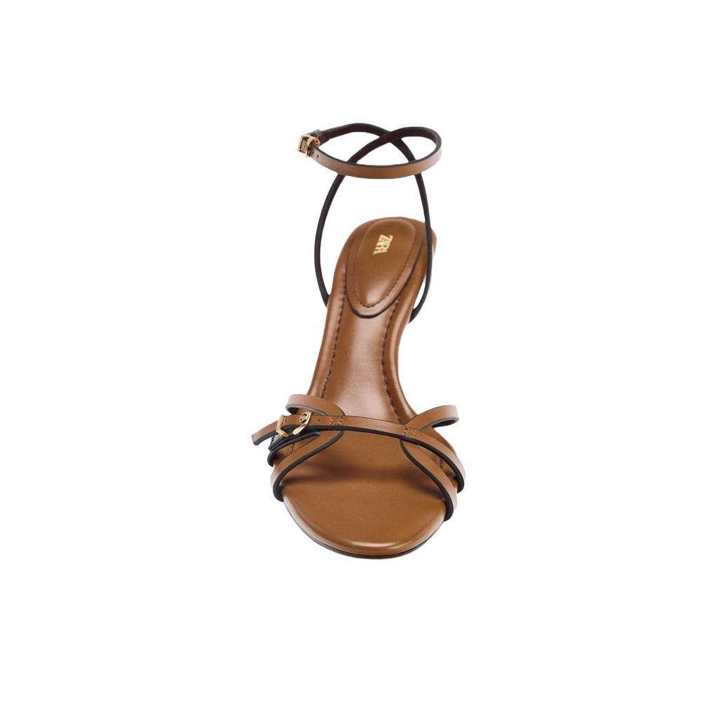 ZARA Minimalist Fashion One-Strap Sandals 7.5cm Women sandals Brown 2363610105
