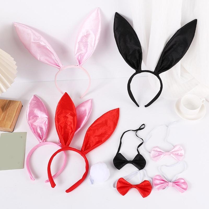 Plush Rabbit Ear Shape Headband Bowtie and Tail Set Carnival Costume Supplies