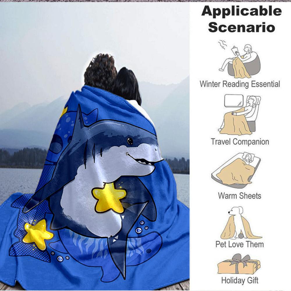 1pc Shark Star Blanket, Lightweight Flannel Throw Blanket For Sofa, Bed, Travel, Camping, Living Room, Office, Couch, Chair, And Bed