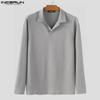 INCERUN Autumn Winter Men Lapel Neck Long Sleeve Casual Texture Rib Pullovers Tops