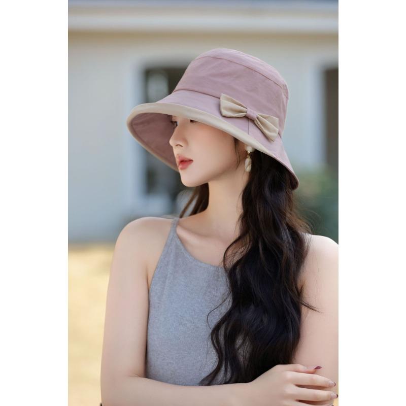 Premium sense bucket hat spring and summer hat women's thin sunshade sunscreen hat bow show face small quick drying sun hat