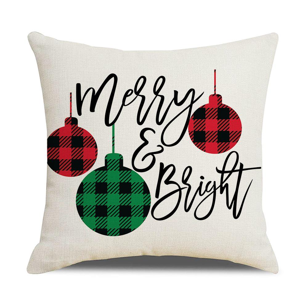 Red Plaid Christmas Linen Pillow Cover New Home Sofa Cushion Cover Cushion Cover