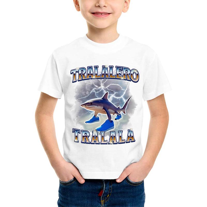 T-shirt Italian Brainrot per Bambini Anime Cartone Animato Carina Maglietta a Maniche Corte Ragazzi Ragazze Moda Estiva Top Abbigliamento per Bambini Regali 130