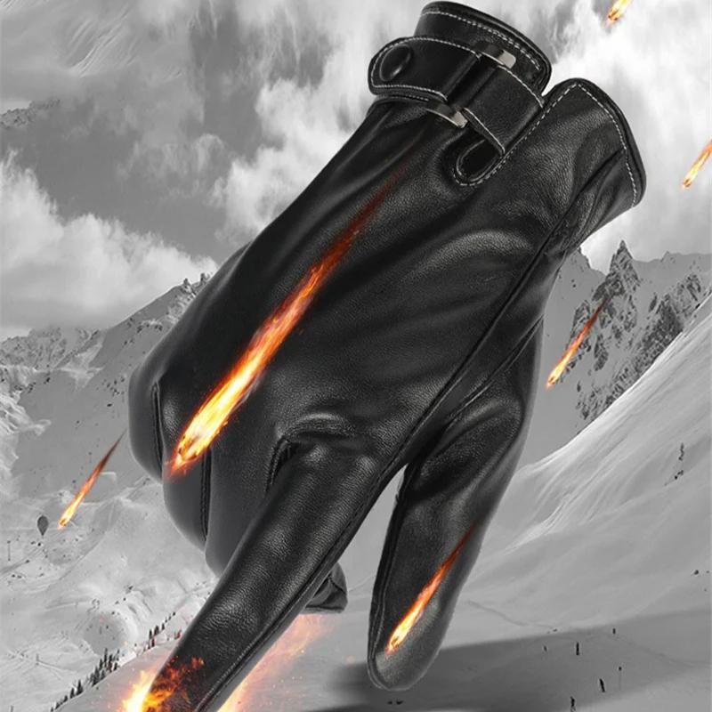 PU-Leder Herrenhandschuhe Winter Plus Samt Warmhalten Schwarz Touchscreen Fahrhandschuhe Dropshipping Fitnessstudio Handschuhe Herren Leder