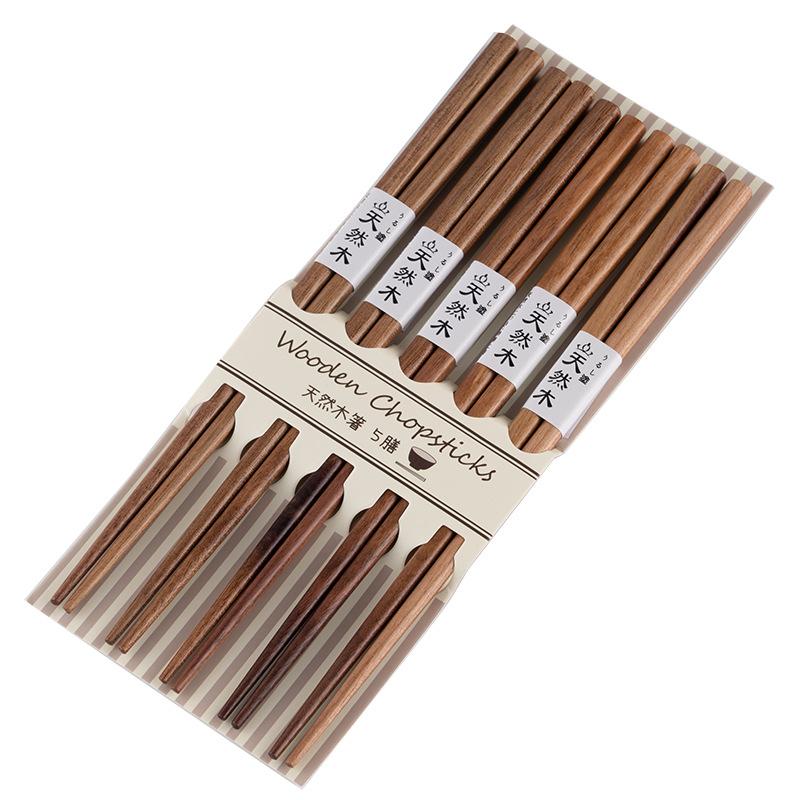 5 Pairs of Chopsticks Set Japan Walnut Japanese-style Household Wooden Chopsticks Solid Wood Tableware Non-slip Creative