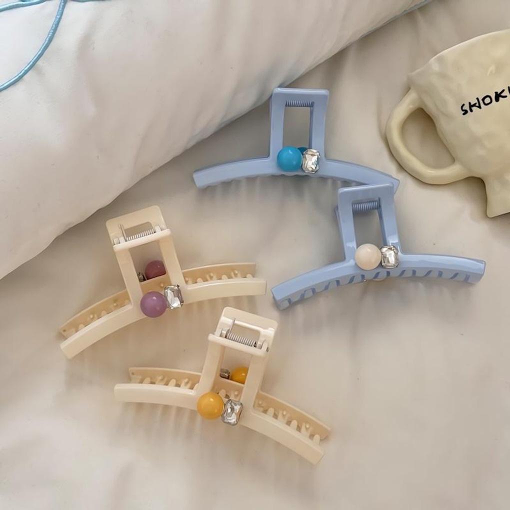 Women s Cream Ball Cubic Square Hair Clip Hairpin beige