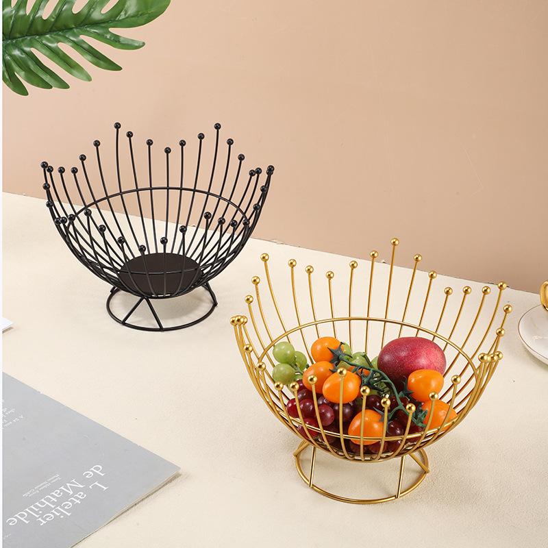 Gold Wrought Iron Fruit and Candy Display Basket for Living Room