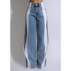 New Women's Patchwork Three-Stripe Wide Leg Jeans, Fashion Denim Straight Leg Stretch Pants for Casual Wear