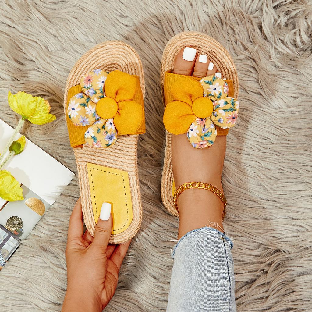 Sandales plates à enfiler pour femme, patchwork floral, une pièce, tendance et décontractées