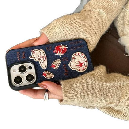 iPhone 17 Pro Max Graffiti Denim Case with Black Frame for Apple 16, 15, 14 Models