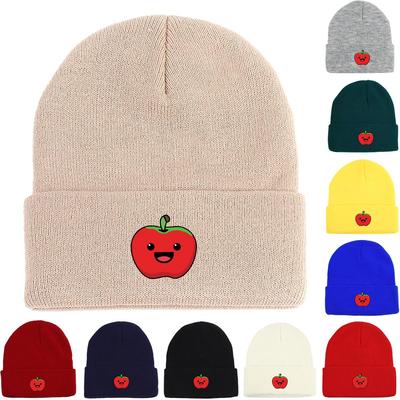 Apple Winter Knit Hat Beanie, Cartoon Fruit Skullies Beanies Cozy Thermal Solid Color Bonnet Knitted Cap Beanie