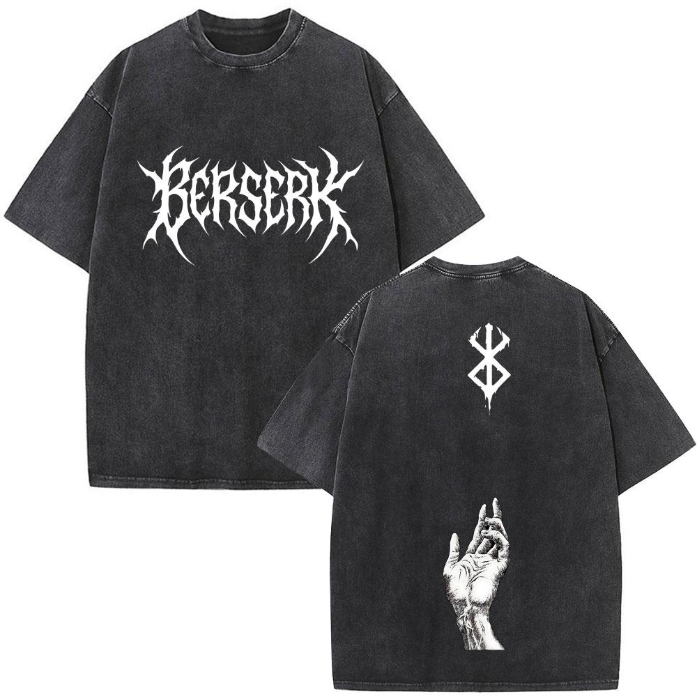 Unisex Washed Anime Berserk Guts T-shirts Swordsman Gatsu Sacrifice Zodd Cosplay T Shirt Oversized Cotton Vintage T Shirts Streetwear