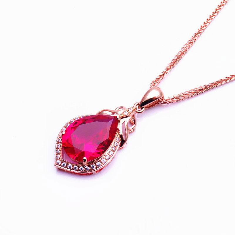 Color Gold Inlaid Redstone Pendant Necklace Foreign Exquisite Purple Gold Plated Rose Gold Necklace