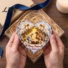 Christmas Fireplace Decorative Accents Wooden Nativity Hanging Ornament for Tree Decorations, Retro Religious Heart Shaped Pendants Scene Garland