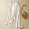 DIMANAF 2026 Summer New Plus Size Women Long Pants Elastic Waist Cotton Linen Vintage Loose Casual Lady Bottoms Clothing